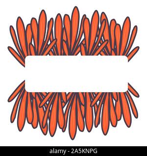 Frame with orange leaves in abstract style on isolated white background. Decoration element. Vector card, banner. Organic texture. Stock Vector