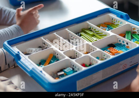 Robotics Lesson for children, with lego robots Stock Photo