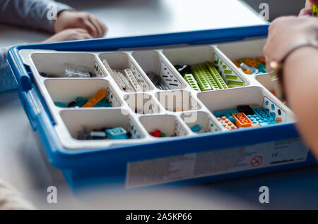 Robotics Lesson for children, with lego robots Stock Photo