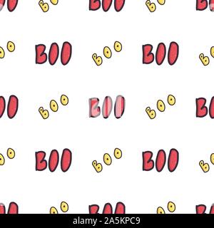 Boo spooky seamless pattern for wallpaper design. Halloween celebration fun party. Vector elements Stock Vector