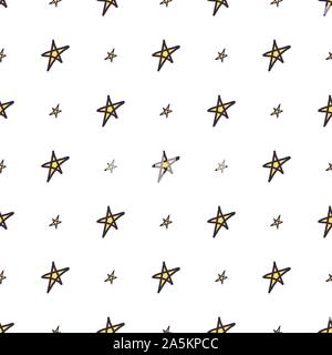 Hand drawn star seamless pattern for wallpaper design, print, wrapping paper, fabric texture. Vector vintage bright background. Stock Vector