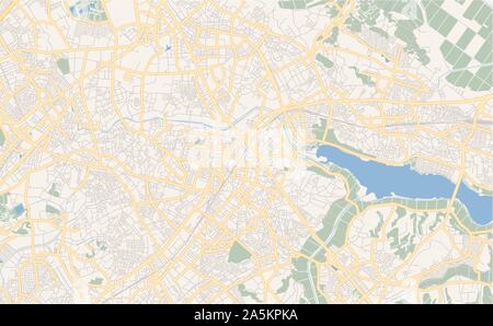 Printable street map of Kashiwa, Prefecture Chiba, Japan. Map template for business use. Stock Vector