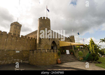 A mock medieval castle at Bli Bli is a tourist attraction on the Sunshine coast in Queensland, Australia.   A local Scottish couple built the castle i Stock Photo