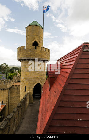 A mock medieval castle at Bli Bli is a tourist attraction on the Sunshine coast in Queensland, Australia.   A local Scottish couple built the castle i Stock Photo