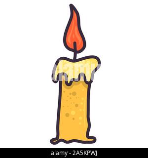 Flat illustration with candle on white backdrop. Design concept party, celebration. Xmas holiday. Vector illustration. Fire icon. Stock Vector