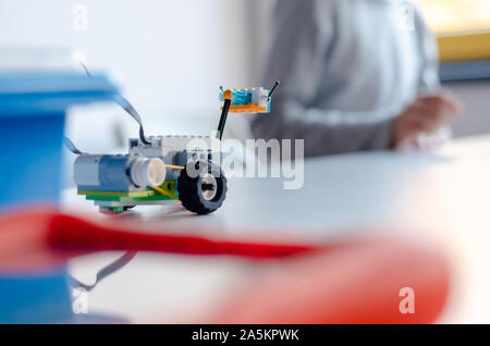 Robotics Lesson for children, with lego robots Stock Photo