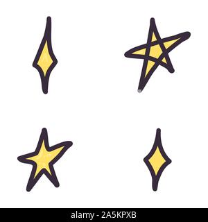 Doodle stars set for celebration decoration design. Vector object shape. Simple flat illustration. Sparkle icon. Stock Vector
