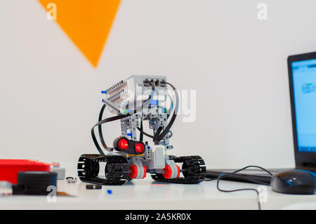 Robotics Lesson for children, with lego robots Stock Photo