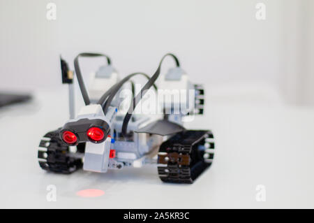 Robotics Lesson for children, with lego robots Stock Photo