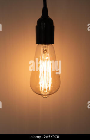 Vintage Edison lightbulb on black cord. Stock Photo