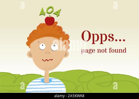 William Tell s error 404 page in cartoon style. Vector illustration. Stock Vector