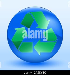Recycle sign into a sphere. Shiny and crisp. Vector illustration. Stock Vector