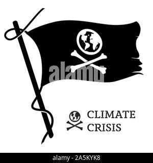 Climate crisis flag. Global warming sign as a pirate symbol. Vector illustration. Stock Vector