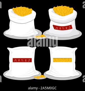 Illustration on theme set different types sacks filled money from coins, bags various sizes. Sack pattern consisting of collection bag money of coins. Stock Vector
