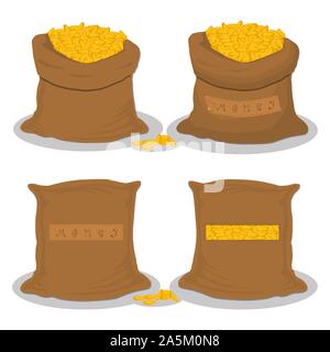 Illustration on theme set different types sacks filled money from coins, bags various sizes. Sack pattern consisting of collection bag money of coins. Stock Vector