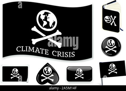 Climate crisis flag. Metaphor as a pirate symbol. Easy changes. Vector illustration. Stock Vector