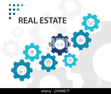 Real Estate Infographics vector design. Timeline concept include for sale, keys, square meter icons. Can be used for report, presentation, diagram Stock Vector