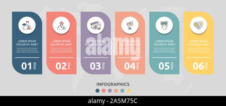 Vector infographic flat template rectangle for six diagrams, graph, presentation. Business concept with 6 circles. For content, flowchart, step Stock Vector