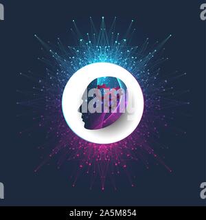 Artificial intelligence logo vector icon AI banner. Cloud computing concept. Data mining, neural network and machine learning programming. Technology Stock Vector