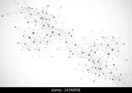 Technology abstract background with connected line and dots. Big data visualization. Perspective backdrop visualization. Analytical networks. Vector Stock Vector