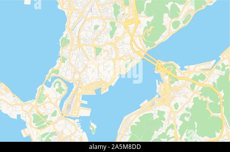 Printable street map of Shimonoseki, Prefecture Yamaguchi, Japan. Map template for business use. Stock Vector