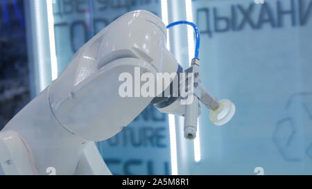 Close up shot of robot head, which can sort waste for recycling Stock Photo