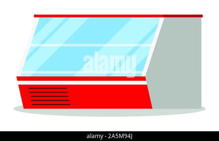 Supermarket or shop showcase horizontal empty refridgerator icon isolated on white background. Refrigerator dispenser cooling machine. Vector illustra Stock Vector