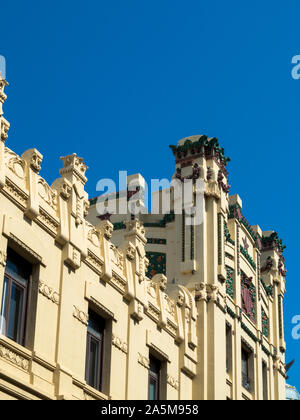 Detailed facade on the Estacio del Nord train station building, Valencia, Spain, Europe. Stock Photo