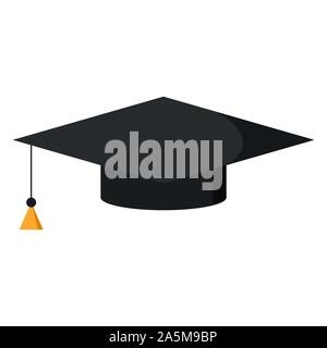 Black graduation cap flat design web icon. Graduate hat with tassel sign isolated on white background. Vector illustration. Element of uniform at the Stock Vector