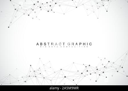 Geometric abstract background with connected lines and dots. Network and connection background. Molecule and communication background. Graphic Stock Vector