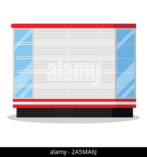 Icon of supermarket or shop showcase fridge for cooling dairy products isolated on white background. Refrigerator dispenser cooling machine. Vector il Stock Vector