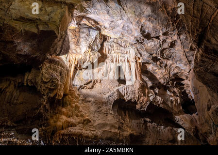 Rock formations in Gough's cave in Cheddar. Stock Photo