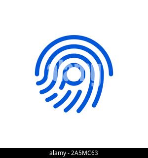 Fingerprint and letter p combination flat icon on a white background Stock Vector