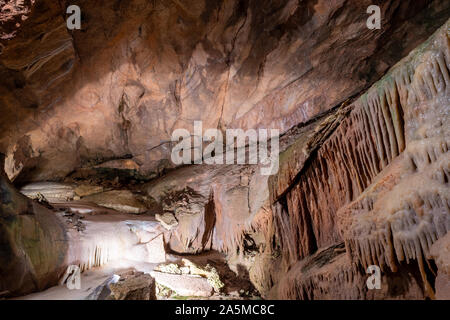 Rock formations in Gough's cave in Cheddar. Stock Photo