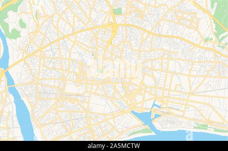 Printable street map of Fuji, Prefecture Shizuoka, Japan. Map template for business use. Stock Vector