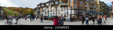 Panorama view of the Village square at Blue Mountain Village in the Autumn, and  Ski Resort in Collingwood, Ontario, Canada, North America Stock Photo