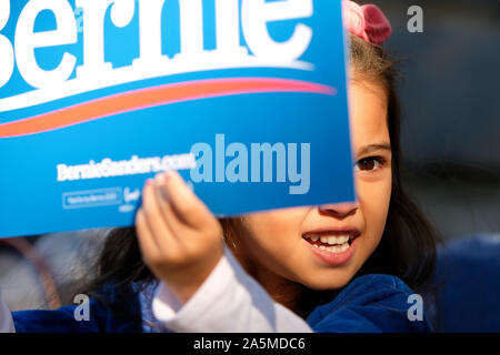 Bernie Sanders supporter shows her enthusiasm as he states, “I’m back” at his campaign rally in Queens, New York. Stock Photo
