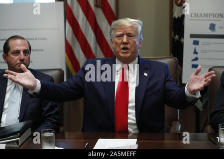 Washington, District of Columbia, USA. 21st Oct, 2019. United States President DONALD J. TRUMP gestures during a Cabinet Meeting at the White House in Washington, DC. Credit: Yuri Gripas/CNP/ZUMA Wire/Alamy Live News Stock Photo
