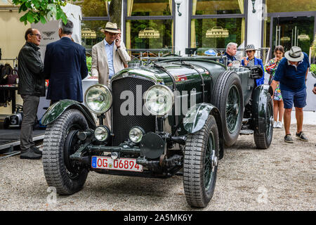 BADEN BADEN, GERMANY - JULY 2019: dark green BENTLEY 8 LITRE cabrio roadster 1930, oldtimer meeting in Kurpark. Stock Photo