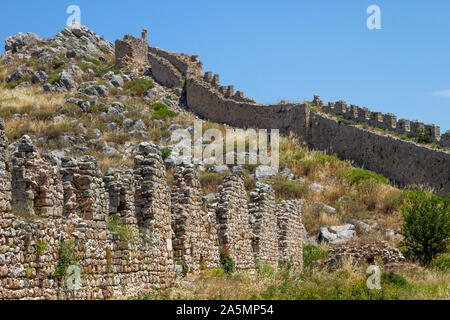 Acrocorinth castle, Greece. Acrocorinth was fortified during the antiquity. The castle that is now to be seen was constructed during byzantine era. Stock Photo