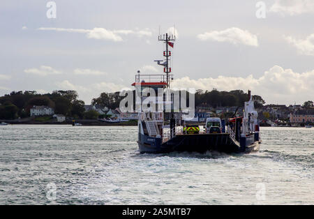 11 October 2019 The famous small sea ferry leaving Portaferry harbour to make the short 15 minute crossing to Strangford in County Down Ireland Stock Photo