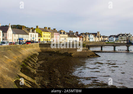 11 October 2019 The seafront at the picturesque village of Portaferry in County Down Northern Ireland seen against a dark cloudy sky in Autumn Stock Photo