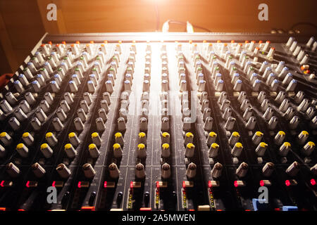 Control panel of the modern sound mixer. Stock Photo
