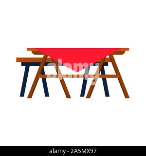 picnic table with tablecloth, flat design Stock Vector