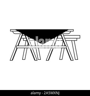 picnic table with tablecloth, flat design Stock Vector