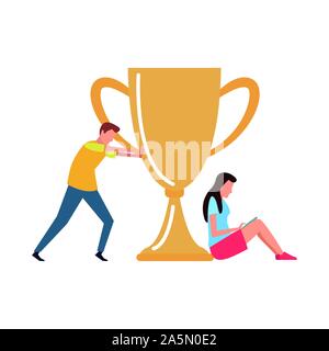 avatar man with big trophy Stock Vector