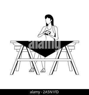 Woman sitting on a picnic table icon, flat design Stock Vector