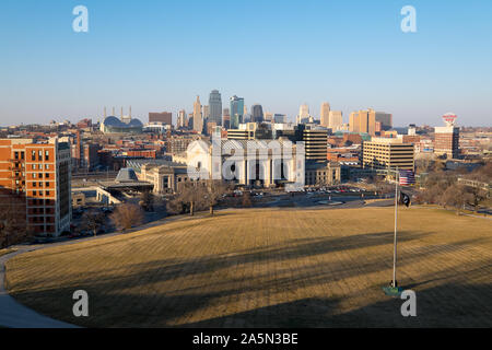 Union Station and the Kansas City Skyline on a cold winter day Stock Photo