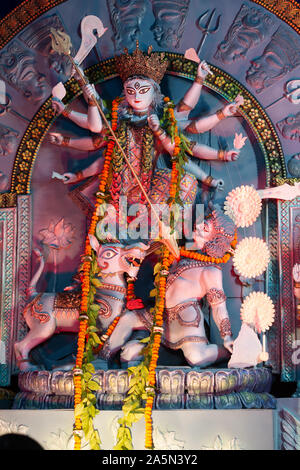 A View Of Durga Idiol Inside Puja Pandal Stock Photo