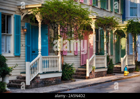 Colorful Historic Row Houses, Savannah, Georgia Stock Photo
